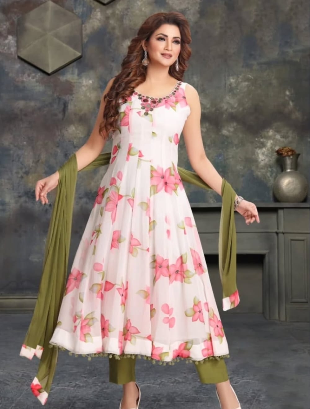 Georgette Bandini Print Anarkali 3 Peice Set image 5